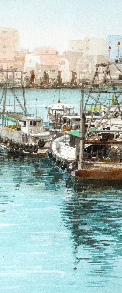Fishing Port - 30x40cm Watercolor by Masato Watanabe