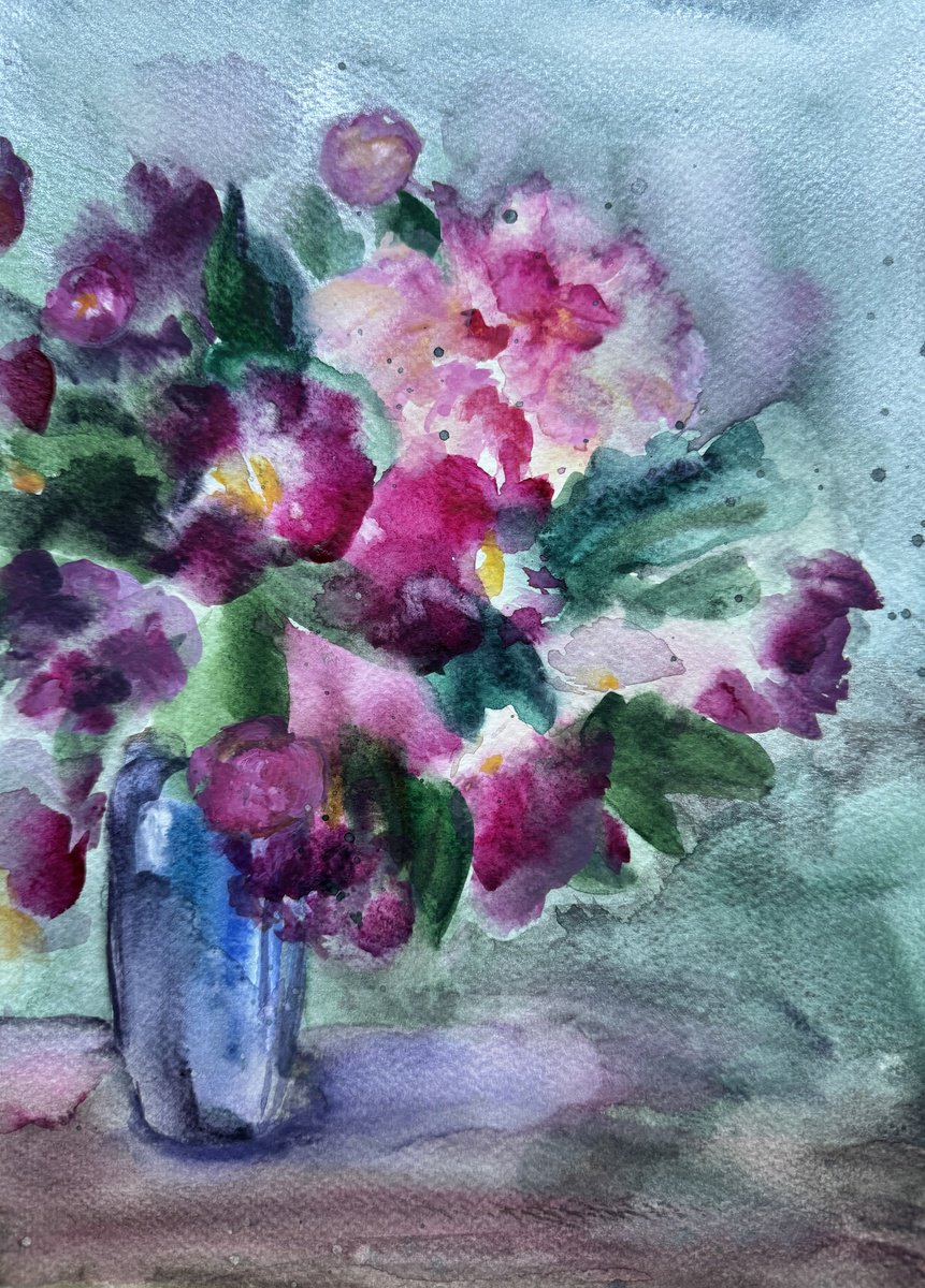 Abstract Botanical Watercolour By Yuliia Poraiko, 8 X 12", Sketch Of Peonies, Original Artwork