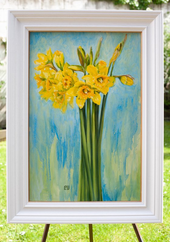 Daffodils - original oil painting spring flowers FRAMED