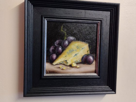 Stilton cheese and grapes still life