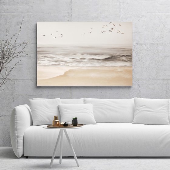 "Sea vibes 3" Beige gray seascape oil art