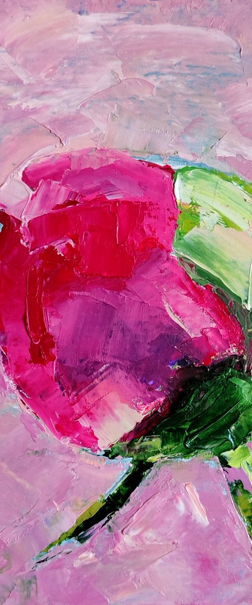 Peony Painting Original Art Pink Floral Small Oil Artwork Flower Wall Art 6 by 6 by Yulia Berseneva