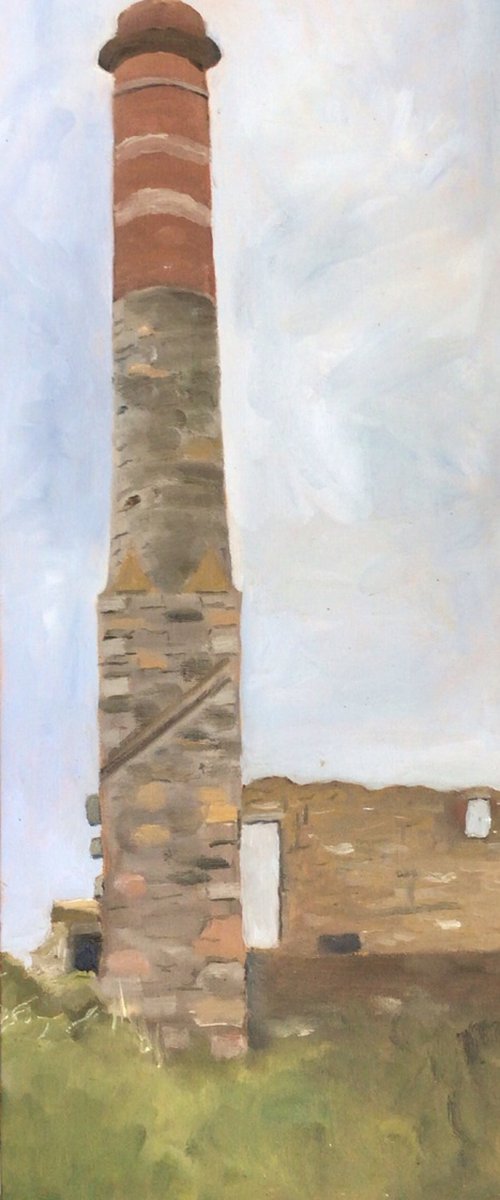 A chimney at the Levant mine in Cornwall. Oil painting by Julian Lovegrove Art