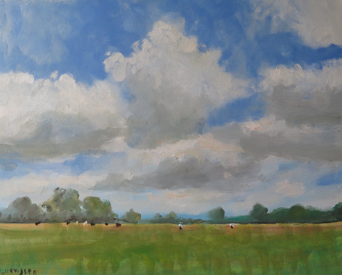 Impressionistic Landscape Oil Painting By Malcolm Ludvigsen, 30 X 24", Walmgate Stray, York, Original Artwork