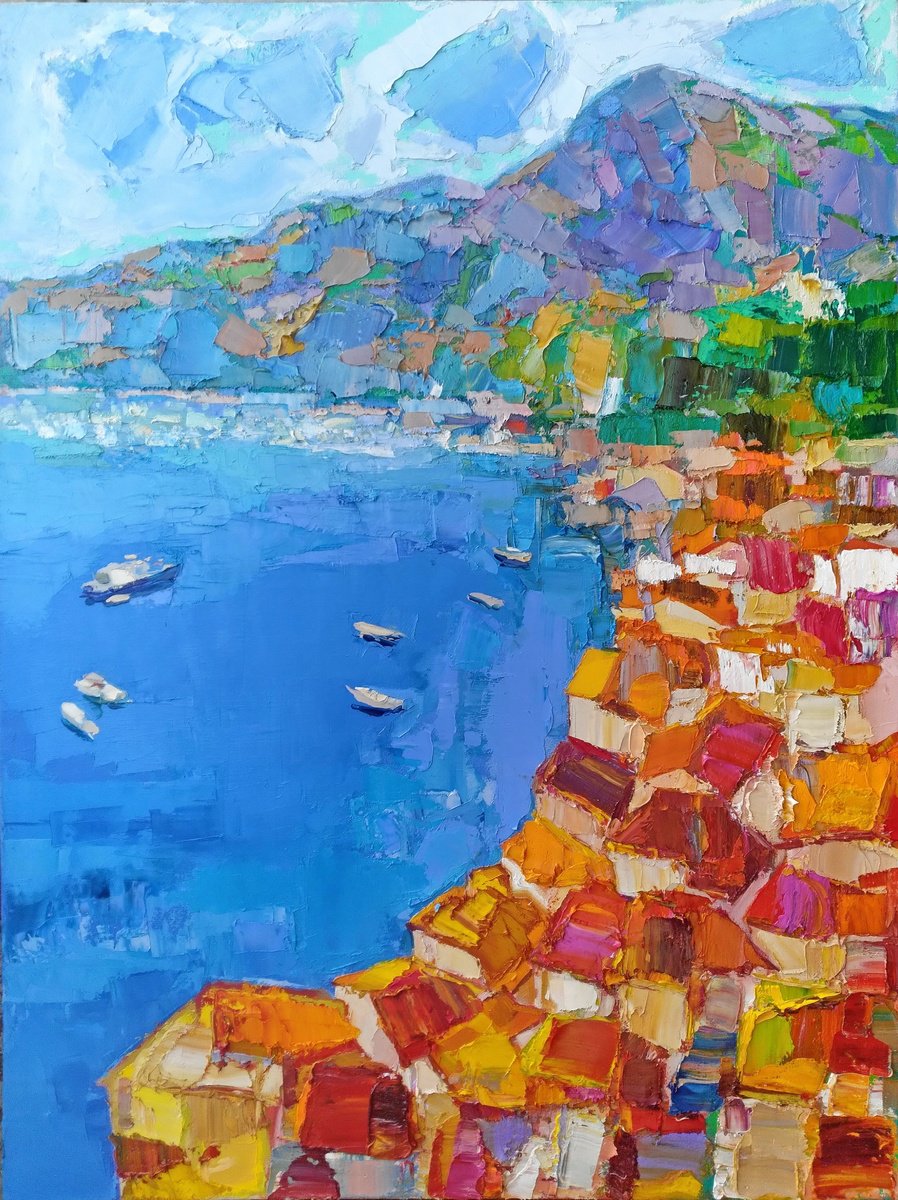 Abstract Landscape Oil Painting By Ruslan Khais, 30 X 40", Mediterranean Dream, Original Artwork