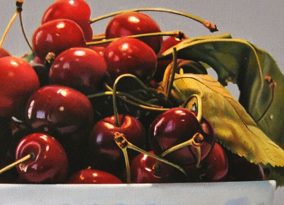 Still life with cherries  , Original oil on canvas painting