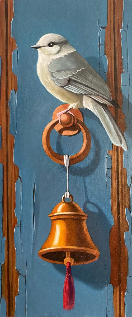 Still life with bird and bell (24x35cm, oil painting, ready to hang) by Ara Gasparian
