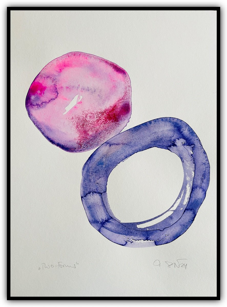 Abstract Watercolour By Gesa Reuter, 12 X 16, Two Forms, Original Artwork