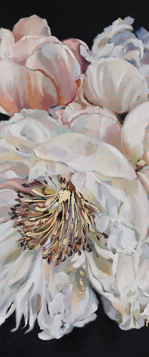 White peonies on canvas by Annet Loginova