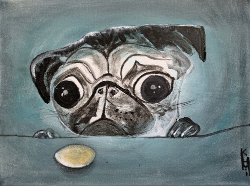 Animal Portraits, Dog Painting, Pugs, Original Artwork, Animal Lover Gift, Home Decor, Kitchen Decor, Gifts For Him, 30x23cm by Kumi Muttu