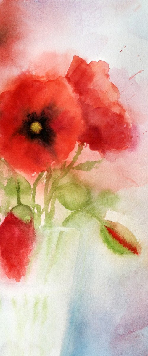 Bouquet of red poppies - Red Poppy by Olga Beliaeva Watercolour