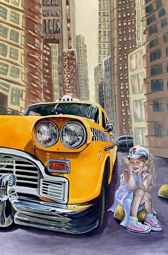 COMMISSION COSTUME ARTWORK : Taxi and girl at New York street