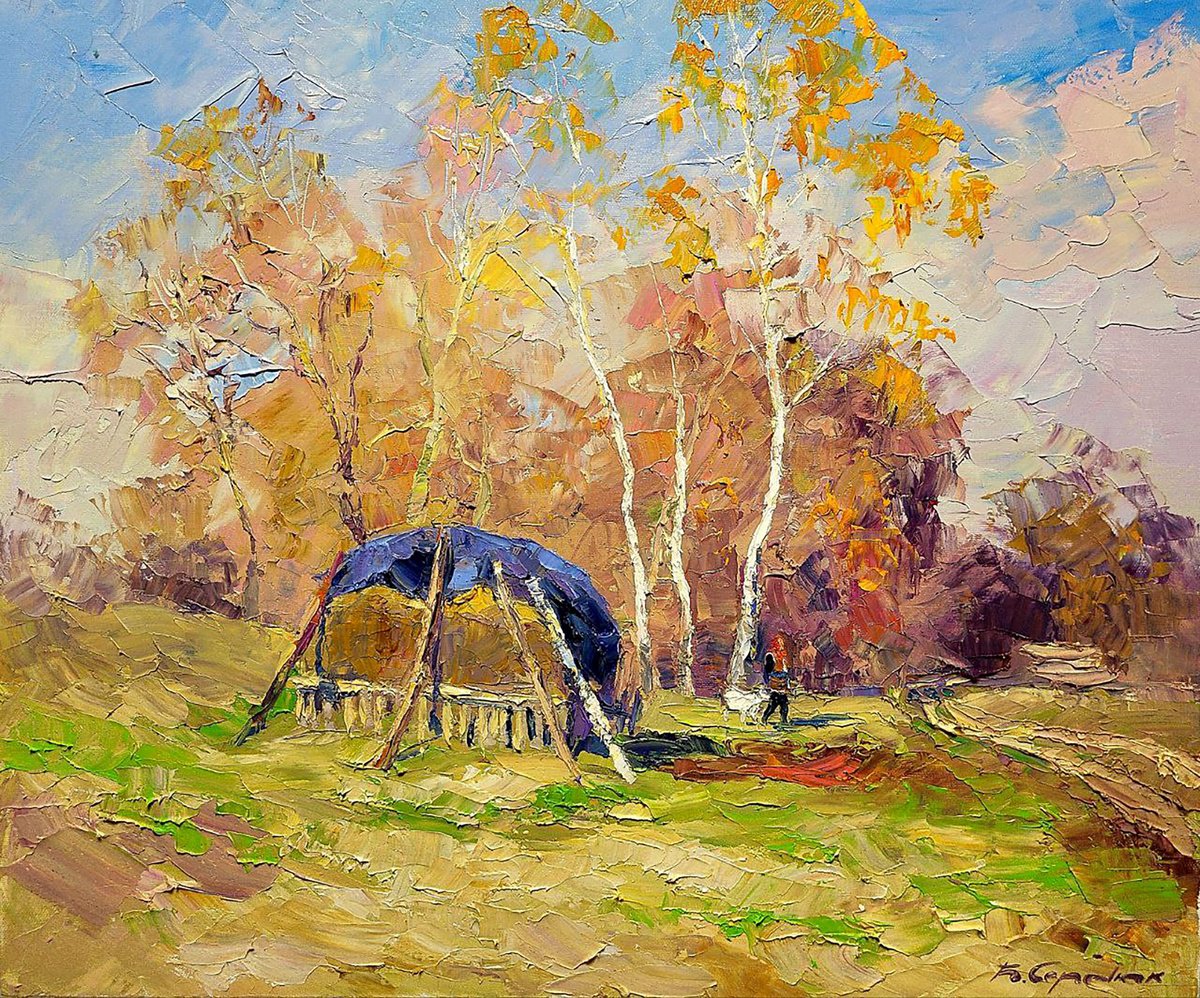 Impressionistic Landscape Oil Painting By Boris Serdyuk, 24 X 20, October Day, Original Artwork