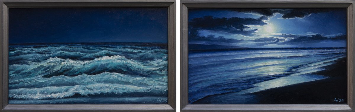 Diptych Night Sea By Oleksii Vylusk, 33 X 11, Artwork For Sale On Artfinder