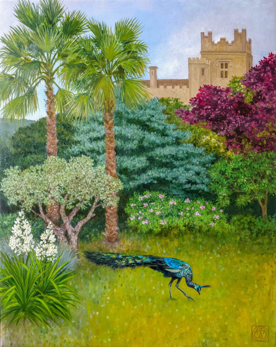 Impressionistic Landscape Oil Painting By Katia Bellini, 25 X 31", Castle Garden, Original Artwork