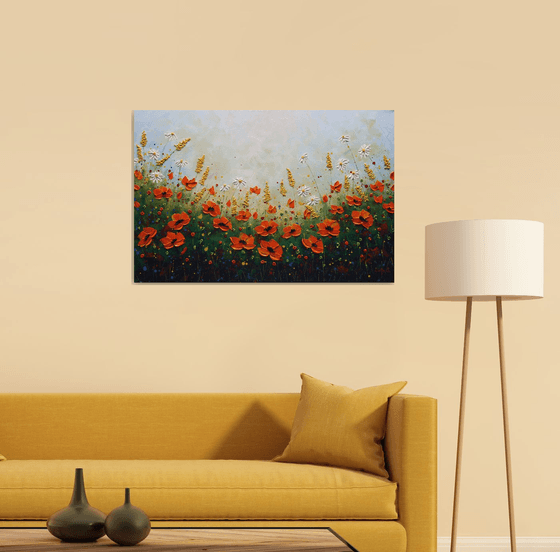 Wildflower Meadows Painting, Impasto Large Artwork