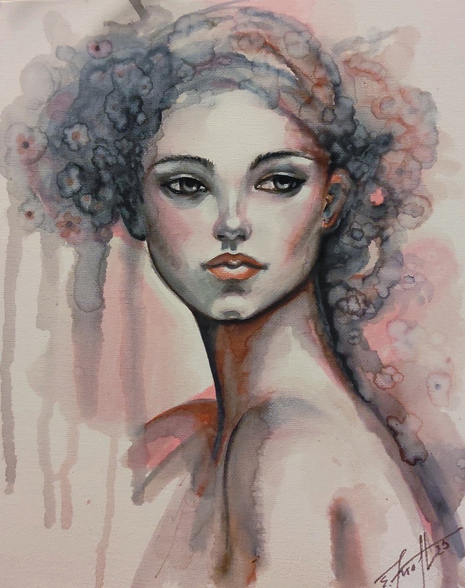 Expressive Portrait Watercolour By Elena Kraft, 12 X 16, Dorit, Original Artwork
