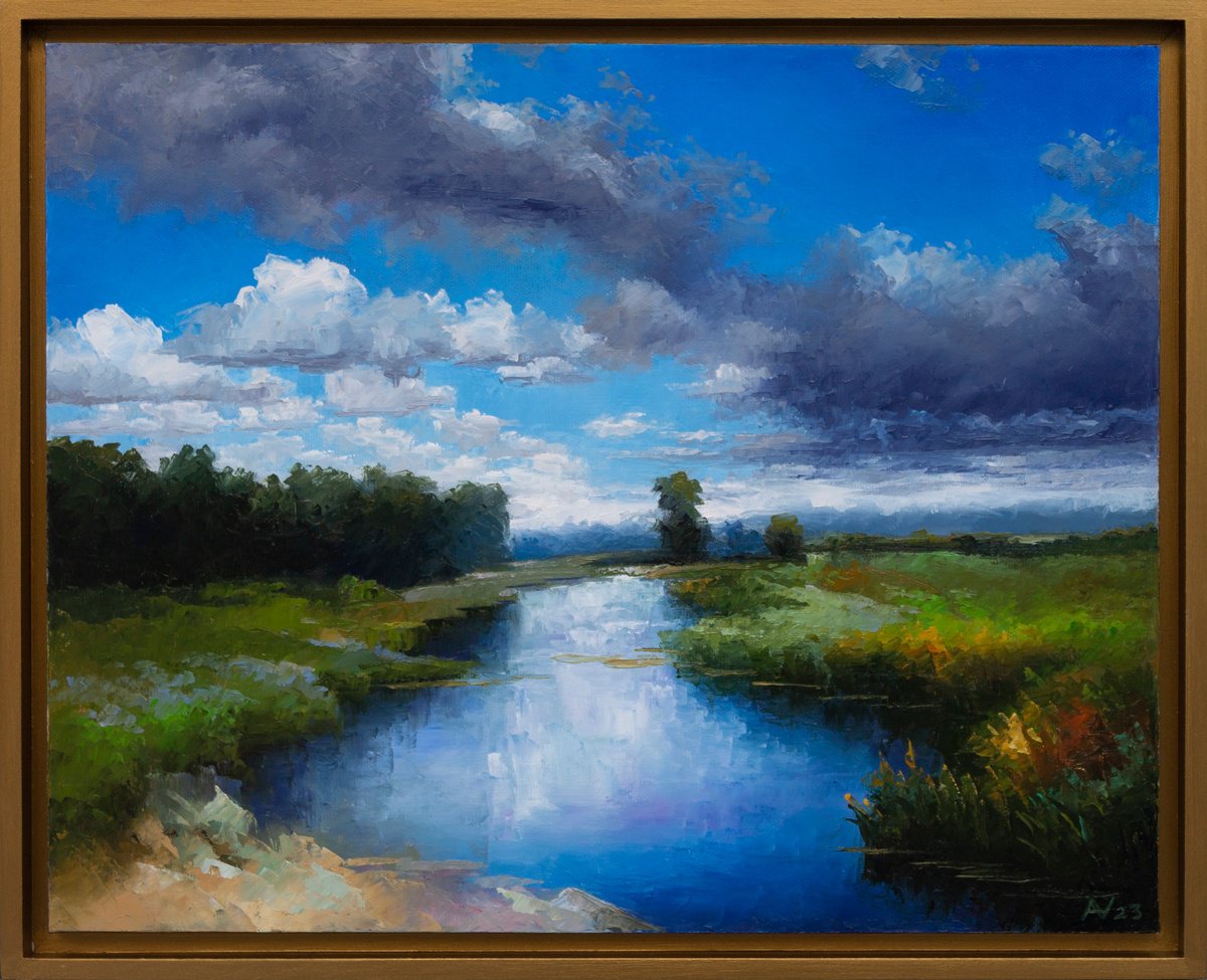 Impressionistic Landscape Oil Painting By Oleksii Vylusk, 21 X 17", Weather Improves 02, Original Artwork