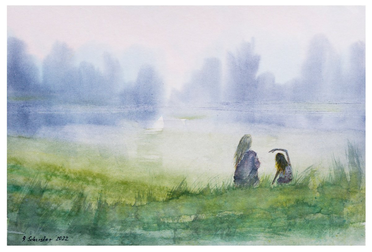 Impressionistic Landscape Watercolour By Yulia Schuster, 12 X 8", Summer Evening, Original Artwork