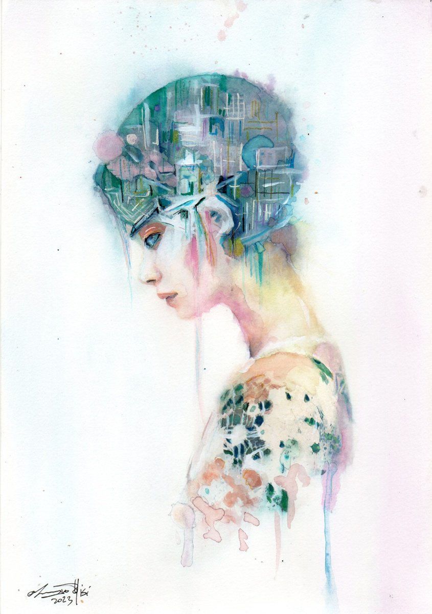 Impressionistic Portrait Drawing By Maurizio Puglisi, 8 X 12", Camellia, Original Artwork