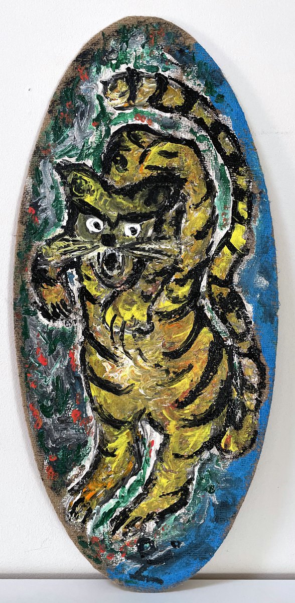 Impressionistic Animal Acrylic Painting By Mattia Paoli, 19 X 40", Tiger Ii, Original Artwork