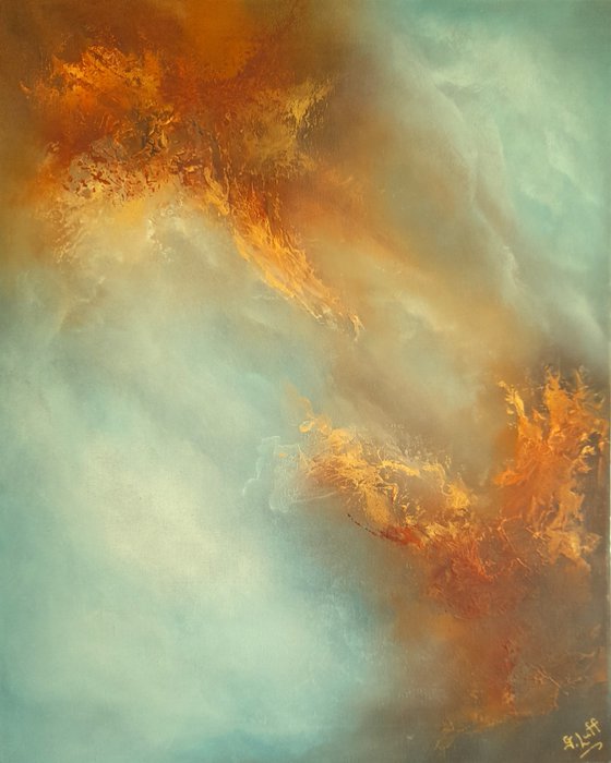 REACH OUT (Abstract slimline cloudscape oil painting)