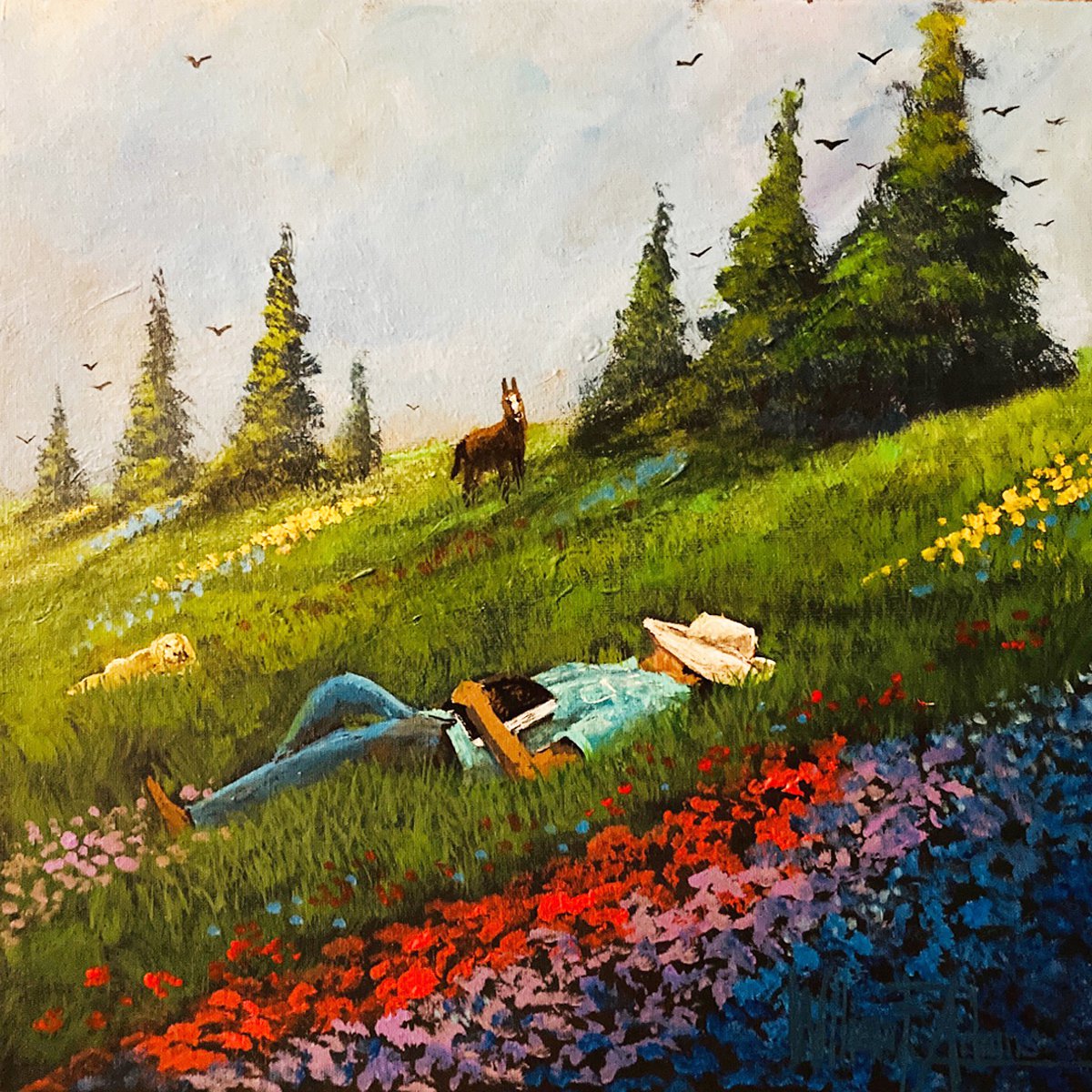 Urban And Pop Portrait Acrylic Painting By William F. Adams, 14 X 14", A Peaceful Day In The Word... Is A Great Day!, Artfinder