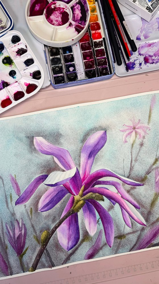 Magnolia watercolor flowers №2