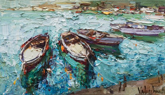 Boats  - Original  impasto oil painting