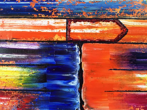 "Face Off" - FREE USA SHIPPING + Special Price - Original PMS Abstract Oil Painting On Canvas - 36" x 12"