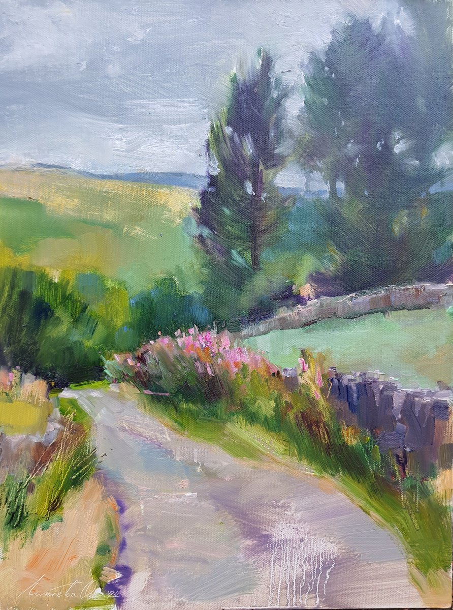 Impressionistic Landscape Oil Painting By Olha Laptieva, 12 X 16", Unfamiliar Road?, Original Artwork