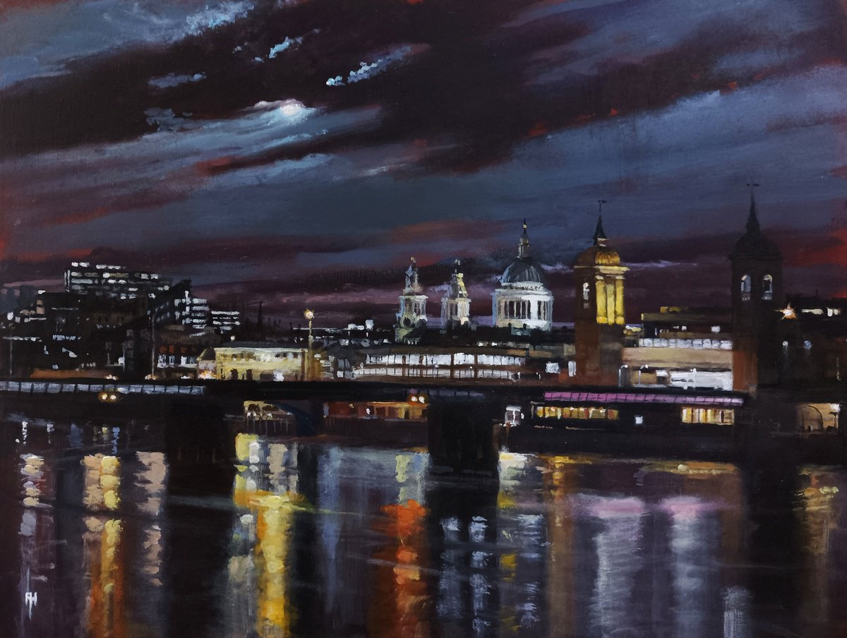Impressionistic Cityscapes Acrylic Painting By Alan Harris, 16 X 12, Reflections Of London, Original Artwork