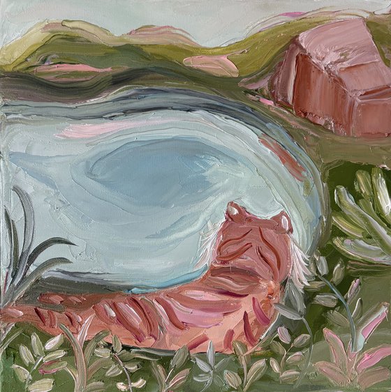 Naïve impasto Tiger jungle river