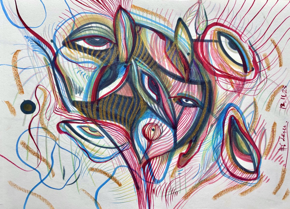 Expressive Abstract Drawing By Mari Skakun, 16 X 12", Thinking Out Loud, Original Artwork