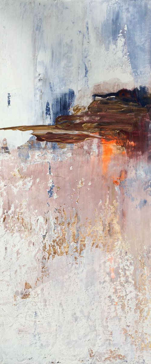 Winter abstract  landscape metallic gold and earth tones "Forget me not" by Henrieta Angel