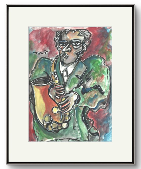 Man with Sax watercolor 25