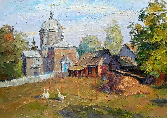 Oil painting Churchyard