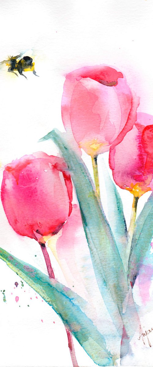 Bee on Tulip by Anjana Cawdell