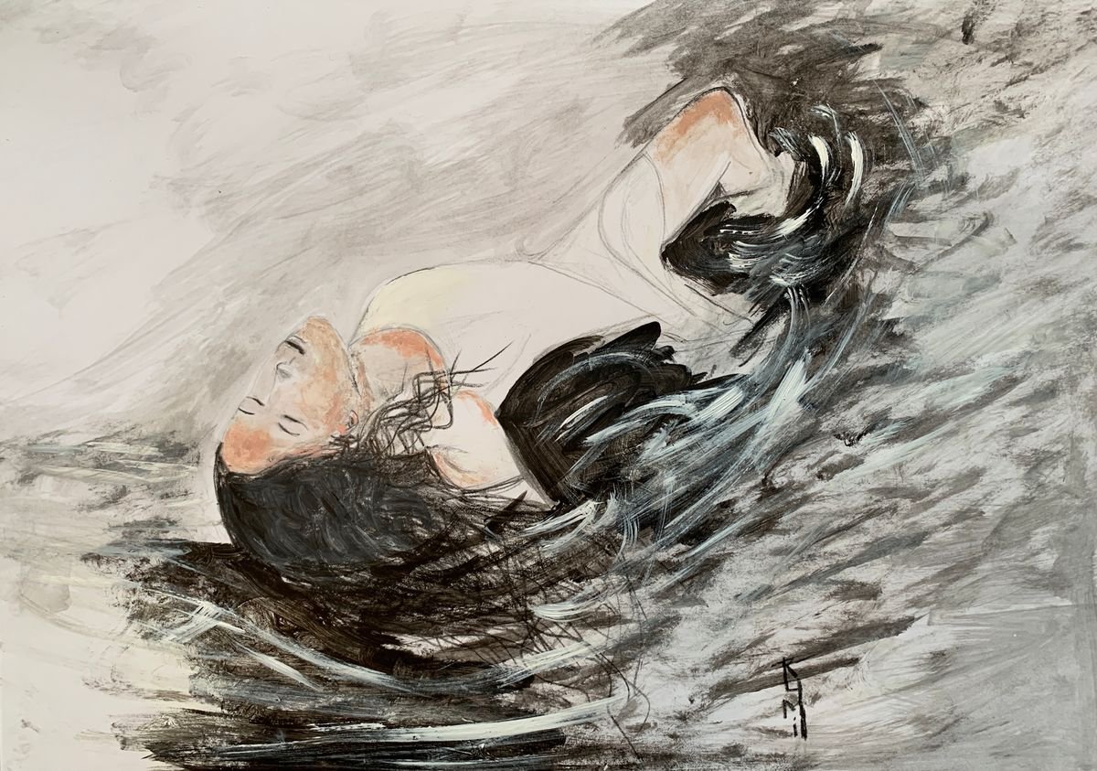 Painting of Woman / Ocean / Seascapes / Portrait / Black and White / Submerged / Original... by Kumi Muttu