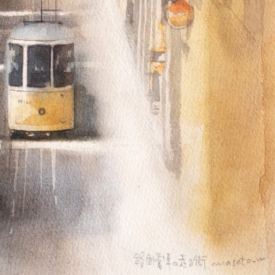 Tram along the Alley - 30x40cm Watercolor