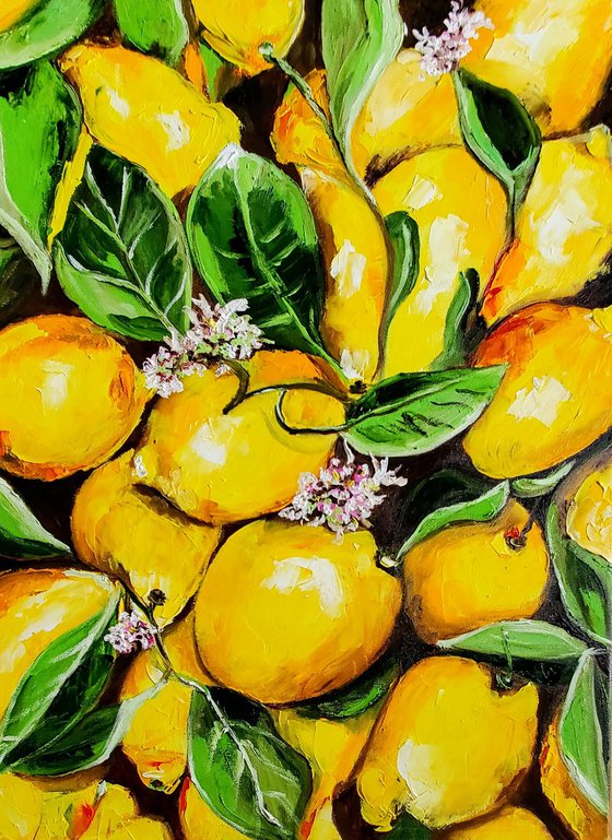 Lemon tree. Palette knife painting on canvas.