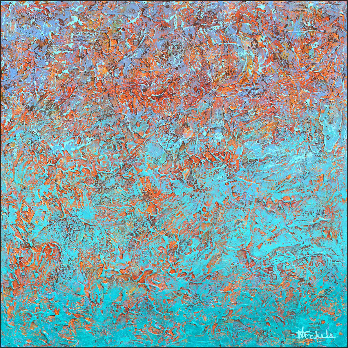 Organic Abstract Acrylic Painting By Nancy Eckels, 36 X 36", Lava Sea, Original Artwork