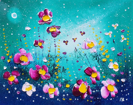 "Galaxy Meadow Flowers in Love"