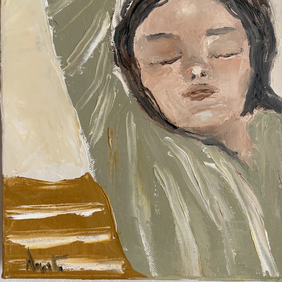 Calm poetic impasto woman portrait