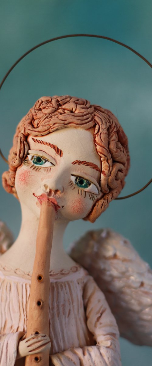 Angels all around me. Angel with a flut. OOAK Sculpture by Elya Yalonetski