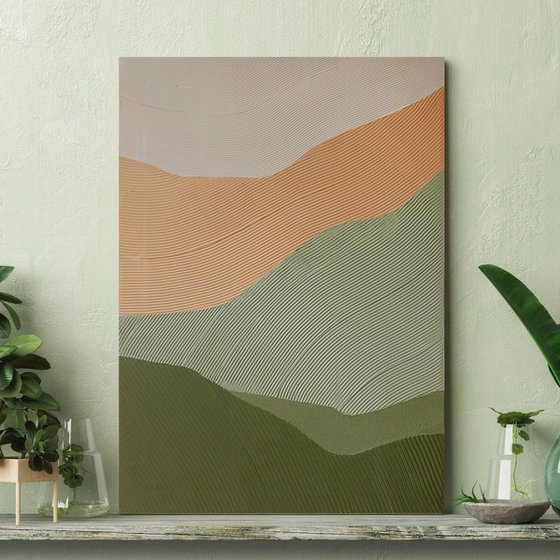 "Field 2" Abstract green orange textured art