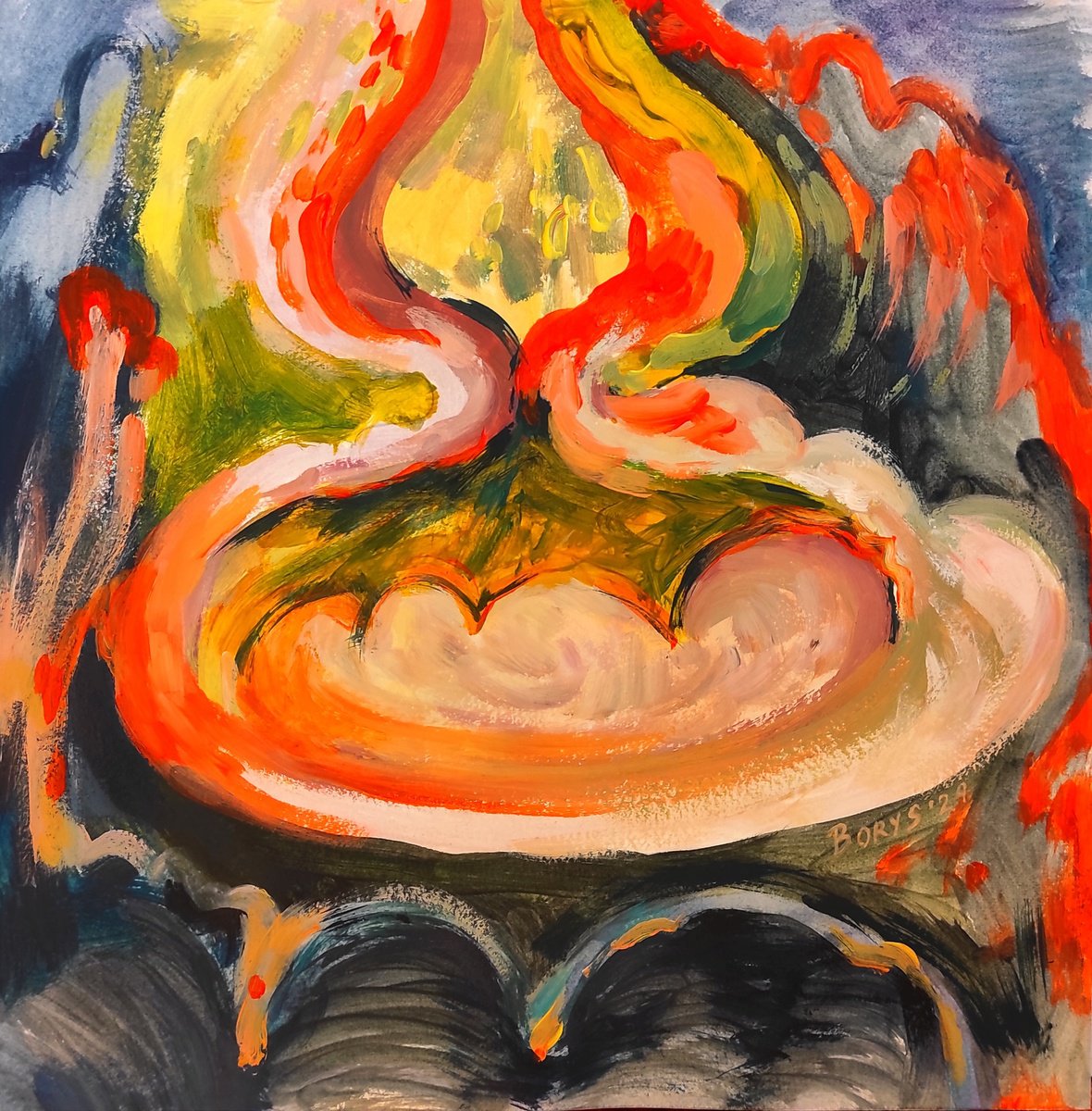 Expressive Abstract Acrylic Painting By Tetiana Borys, 11 X 11", Heavenly Discovery, Original Artwork