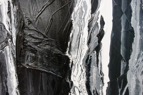 Wild Black Jellyfish 140cm x 100cm Black White Textured Abstract Art