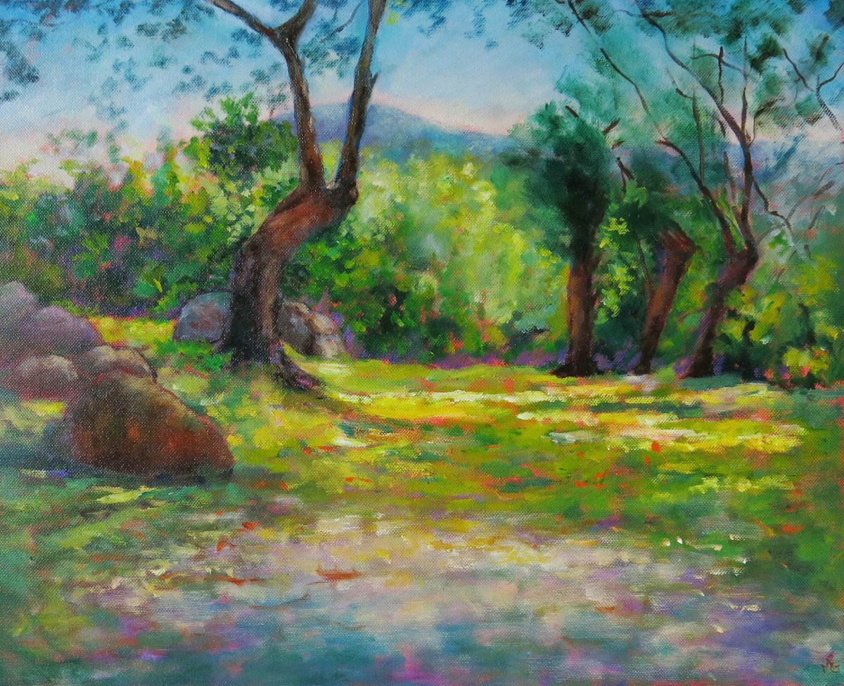 Impressionistic Landscape Oil Painting By Maureen Greenwood, 20 X 16", Corsica, Original Artwork
