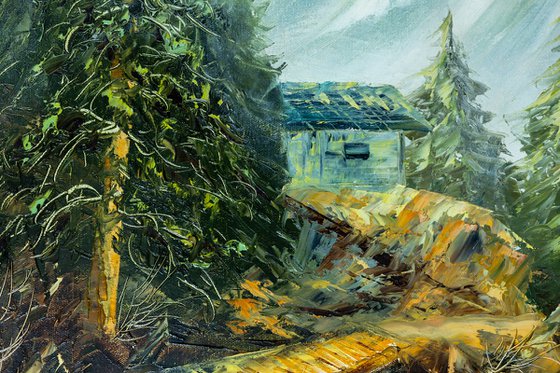 Forest hut (60x90cm, oil painting, ready to hang)
